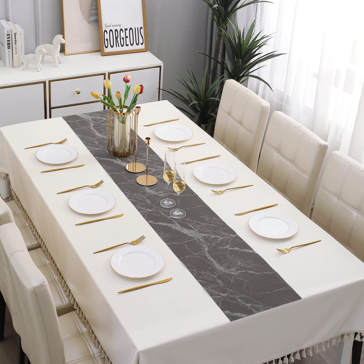 Buy Abstract Brown Colour PVC Table Runner for Dining Table | HOKIPO