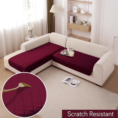 HOKIPO Waterproof Quilted Quick Dry L Shape Sofa Seat Cover Mat, Burgundy