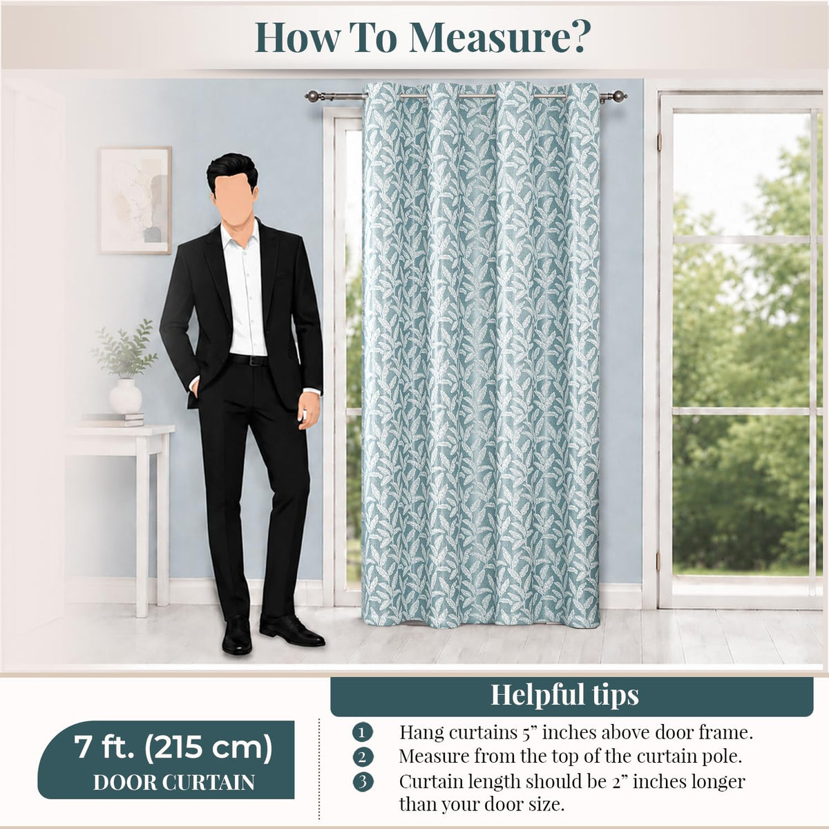 HOKIPO Majestic Eyelet Curtains, 7 Feet Long - Denim Blue - image 8
