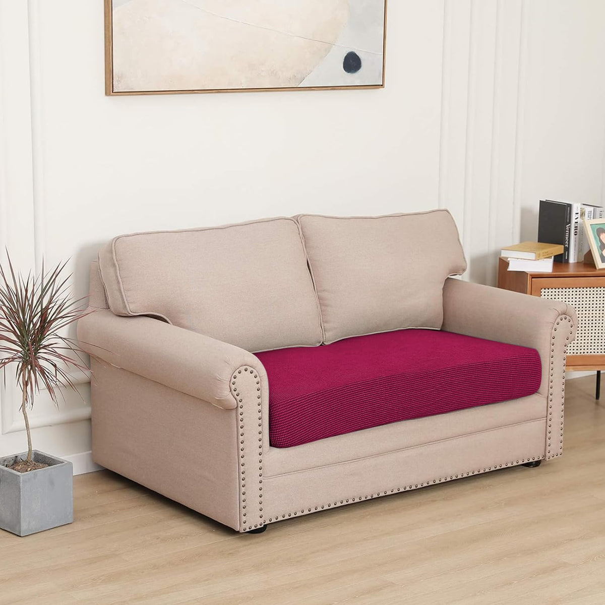 Stretchable Thick Jacquard Textured Seat Cushion Cover for 1/2/3 Seaters / Pieces for Sofa, Maroon