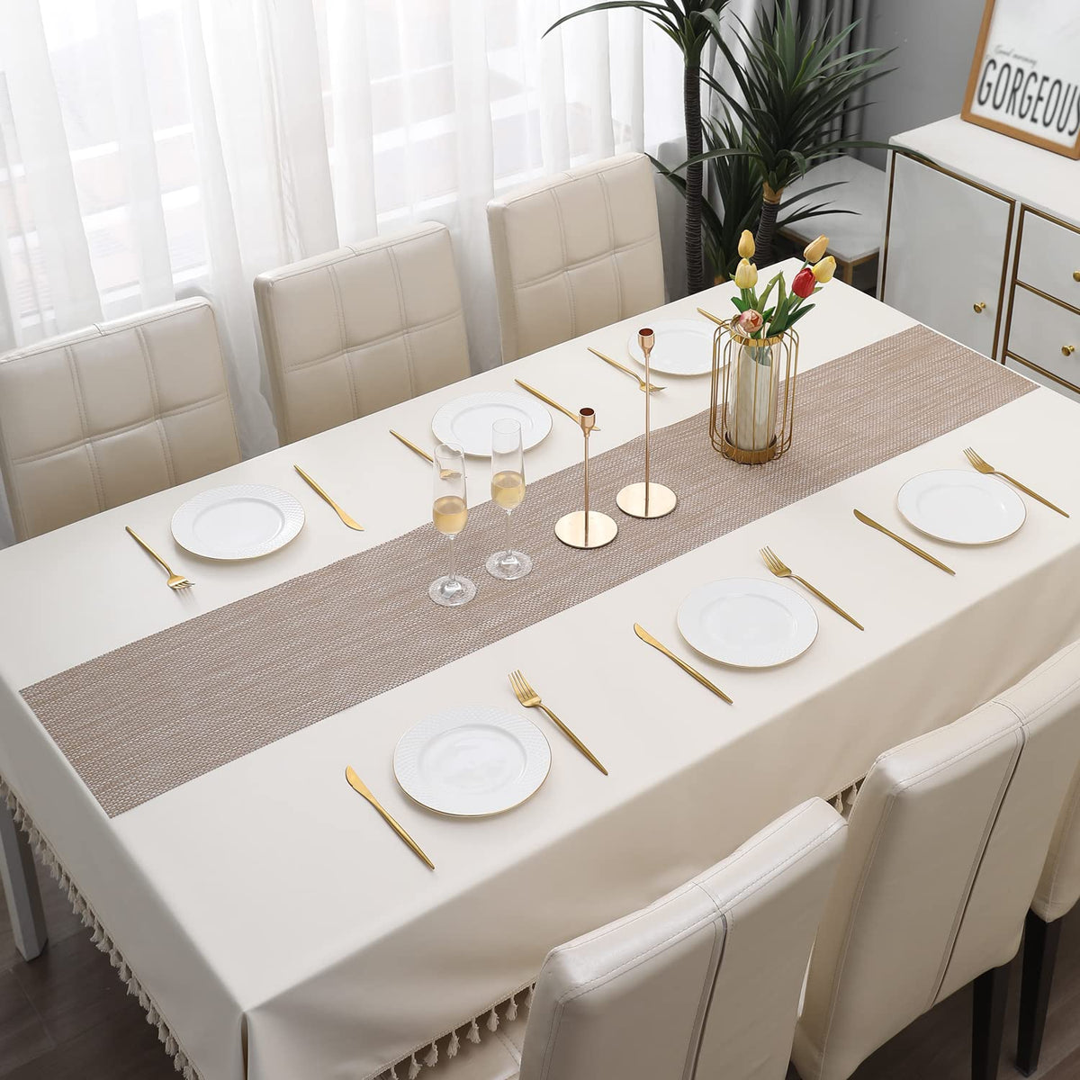 Buy Beige Brown Colour PVC table runner for dining table | HOKIPO
