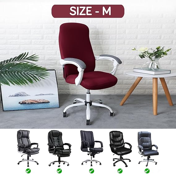 HOKIPO 140gsm Stretchable Office Chair Cover, Burgundy - Medium / Large
