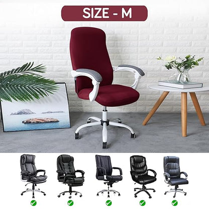 HOKIPO 140gsm Stretchable Office Chair Cover, Burgundy - Medium / Large