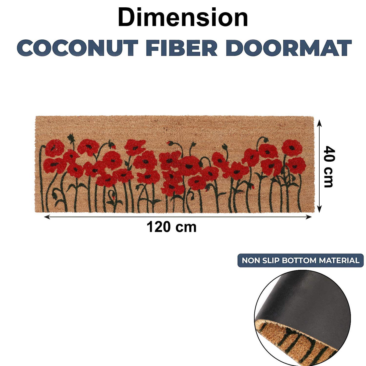 Coir Entrance Door Mat with Anti-Slip PVC Backing