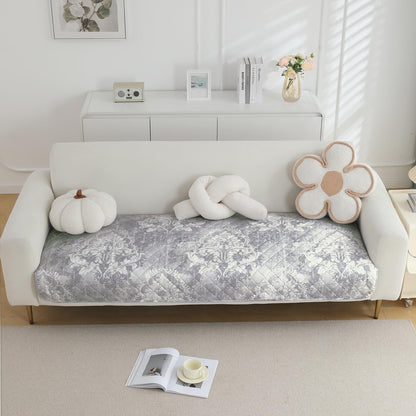 Quilted, Waterproof and Anti-Slip Sofa Cover Mat, Motifs Cloud Grey
