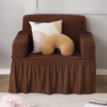Dark Brown 1 Seater Elastic Turkish Bubble Frilled sofa cover​ set