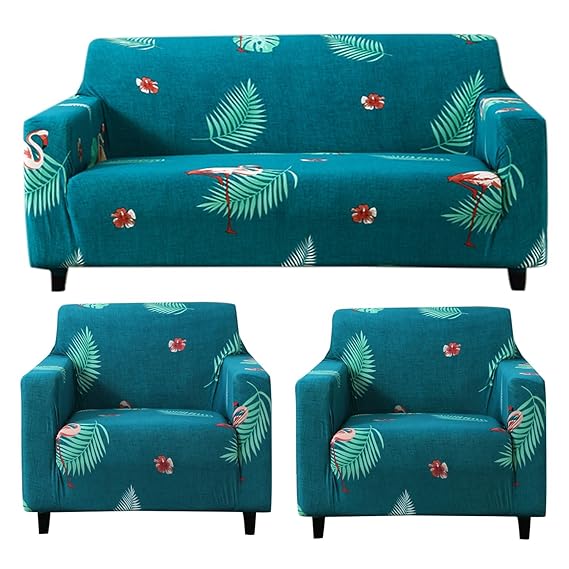 Elastic Stretchable Printed Sofa Cover, Teal Feathers