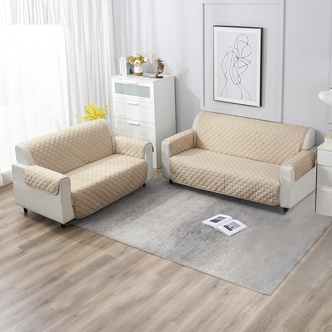 Beige quilted 3 2 seater sofa cover