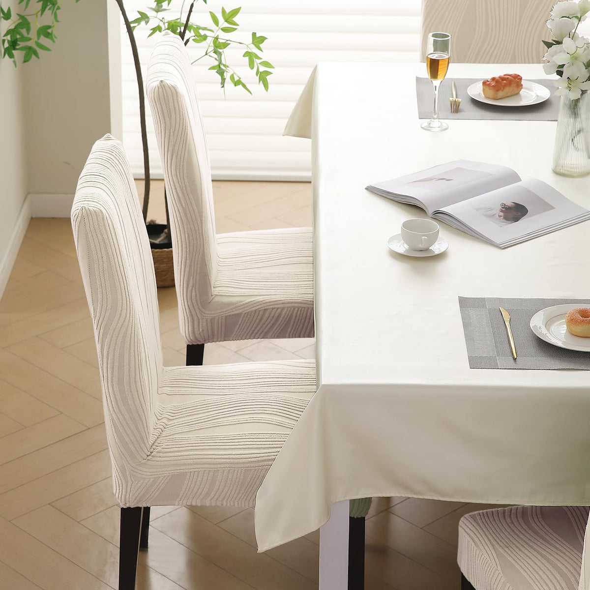 Nestiva Series Stretchable Knitting Jacquard Chair Cover - Skimmed Cream