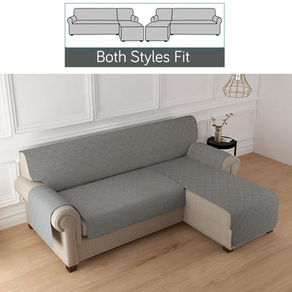 HOKIPO Quilted Reversible One Piece L Shape 4/5/6 Seater Sofa Cover Mat, Light Grey