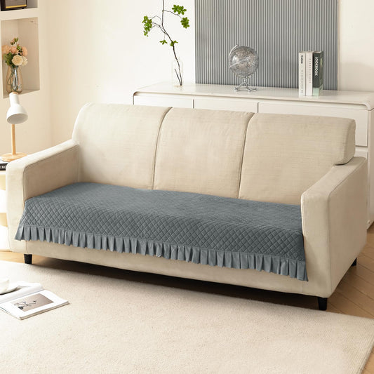 Holland Velvet Sofa Cover Seat Mat with Frill for 1/2/3 - Seater, Grey