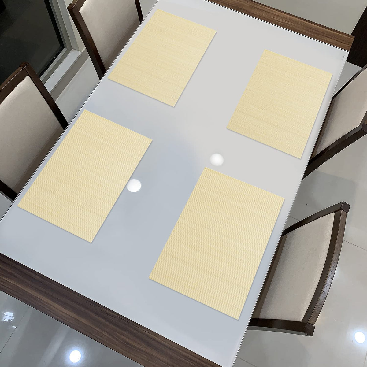 Buy Buff Beige Colour reversible bamboo table mats set of 4 | Hokipo