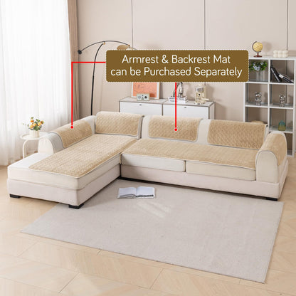 Diamond Plush Premium Quilted L Shape Sofa Cover Seat Mat, Beige