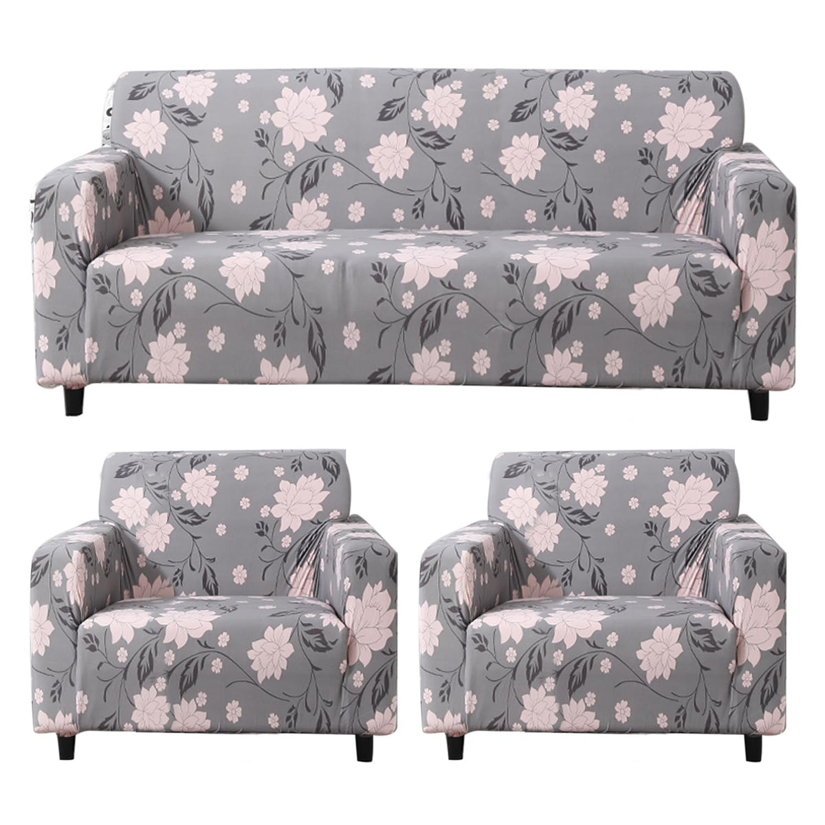 Grey Dahila stretchable sofa cover 3+1+1 seater sofa cover