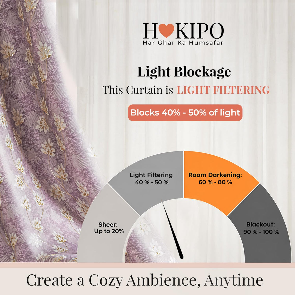 HOKIPO Vogue Shine Eyelet Curtains, 7 Feet Long - Misty Rose - image 5