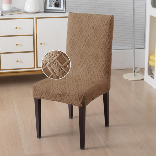 Chair Cover Set of 1/2/4/6, 190 GSM Jacquard, Brown
