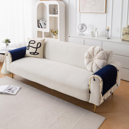 Serenity Tassel Chenille Sofa Cover with Tassel – Sapphire Navy