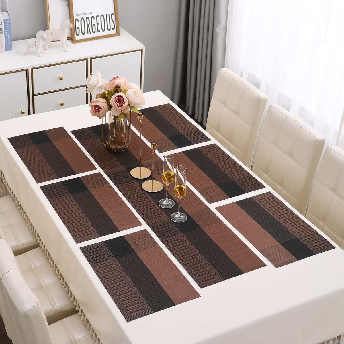 PVC Dining Table Mats, Metalic Brown
