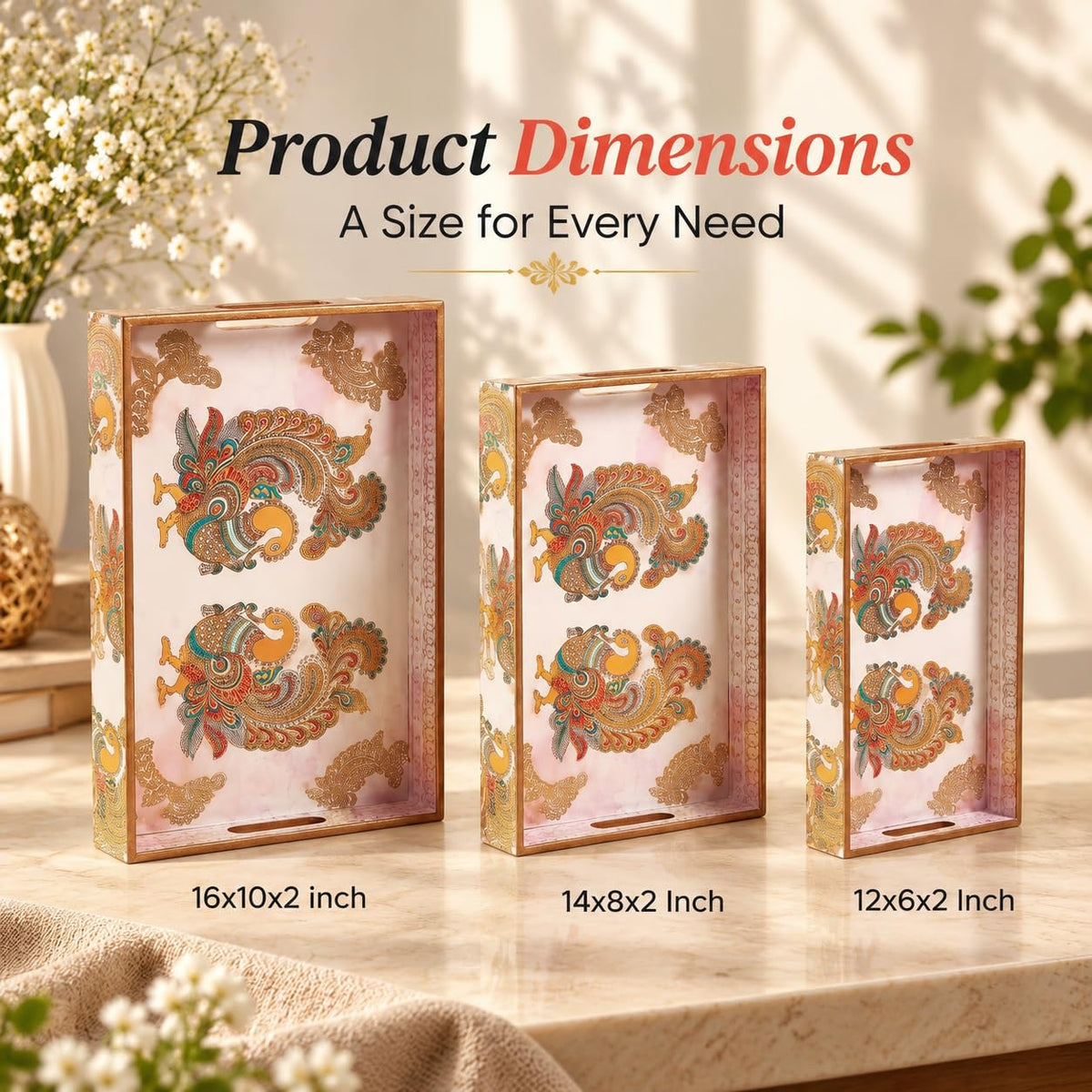 HOKIPO Serving Tray Set of 3, Engineered Wood, Mayur Mahal - image 5