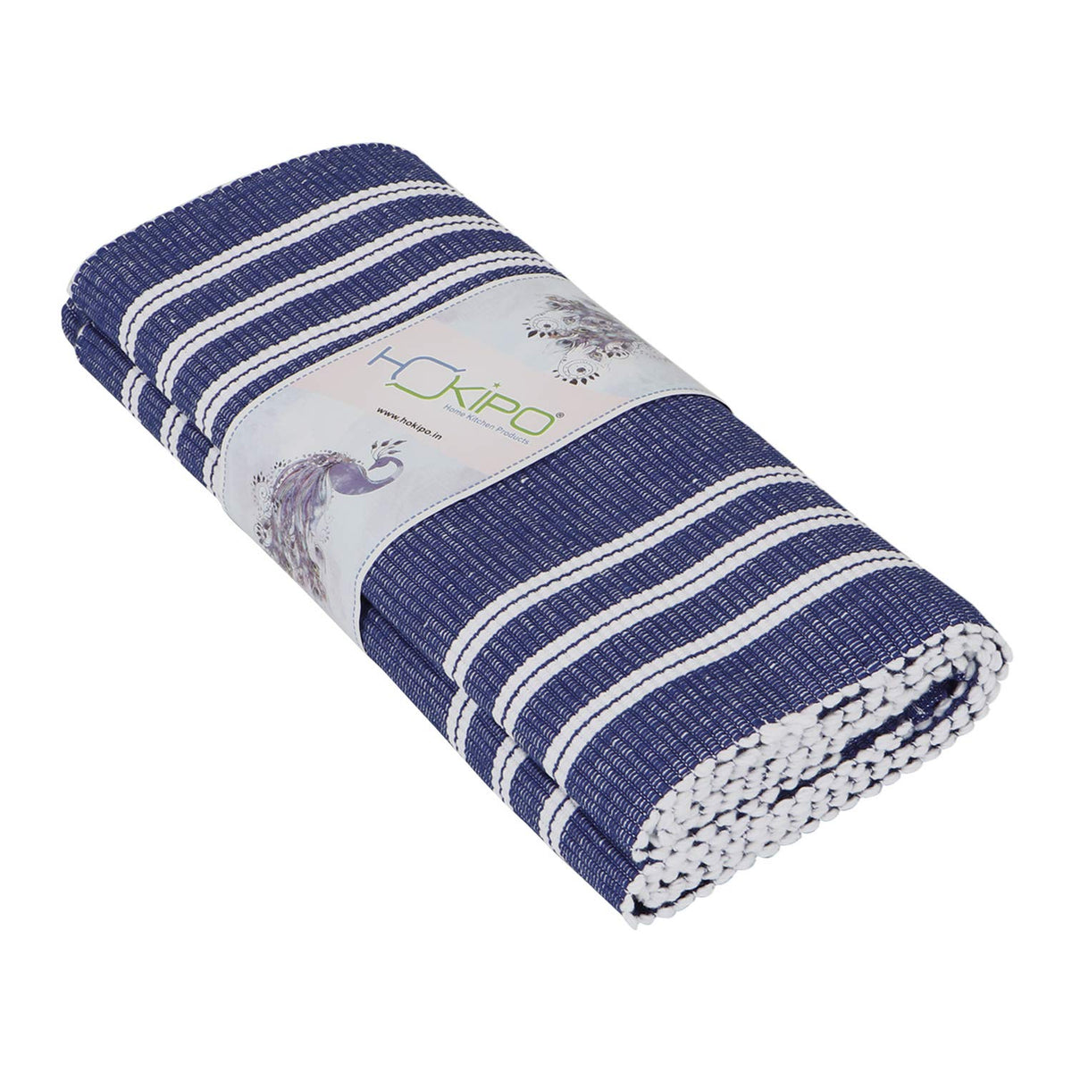 Ribbed Cotton Heat Resistant Dining Table Mat, Blue