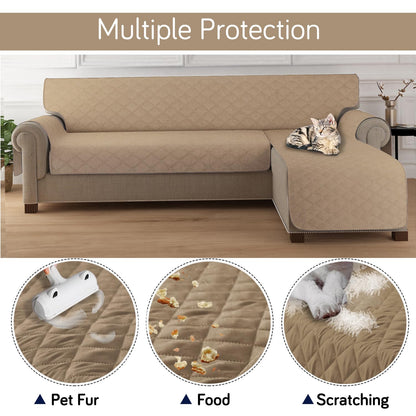 HOKIPO Quilted Reversible One Piece L Shape 4/5/6 Seater Sofa Cover Mat, Camel