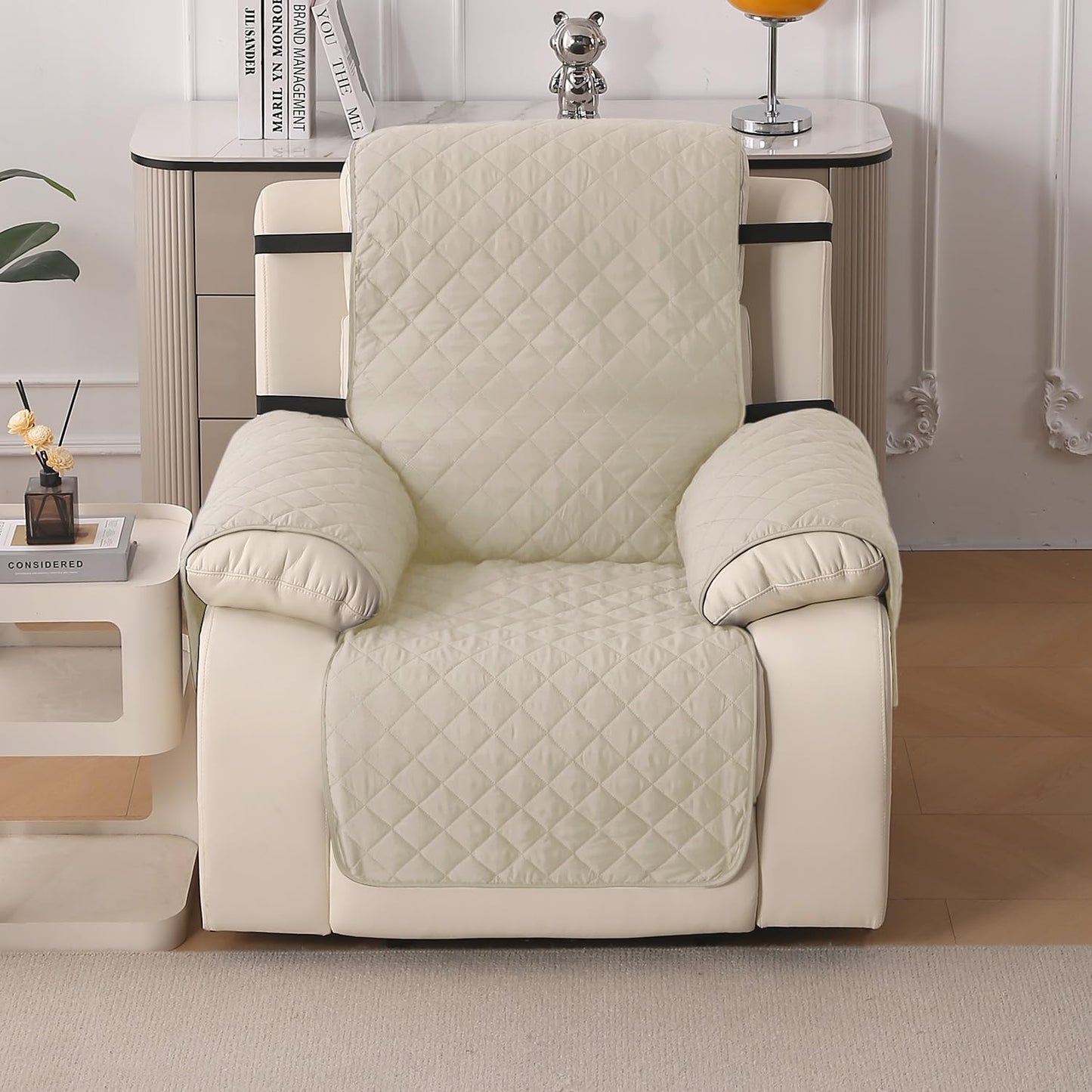 UrbanQuilt Recliner Sofa Slipcover Mat with Dual Belt for 1/2/3 Seater - Cream