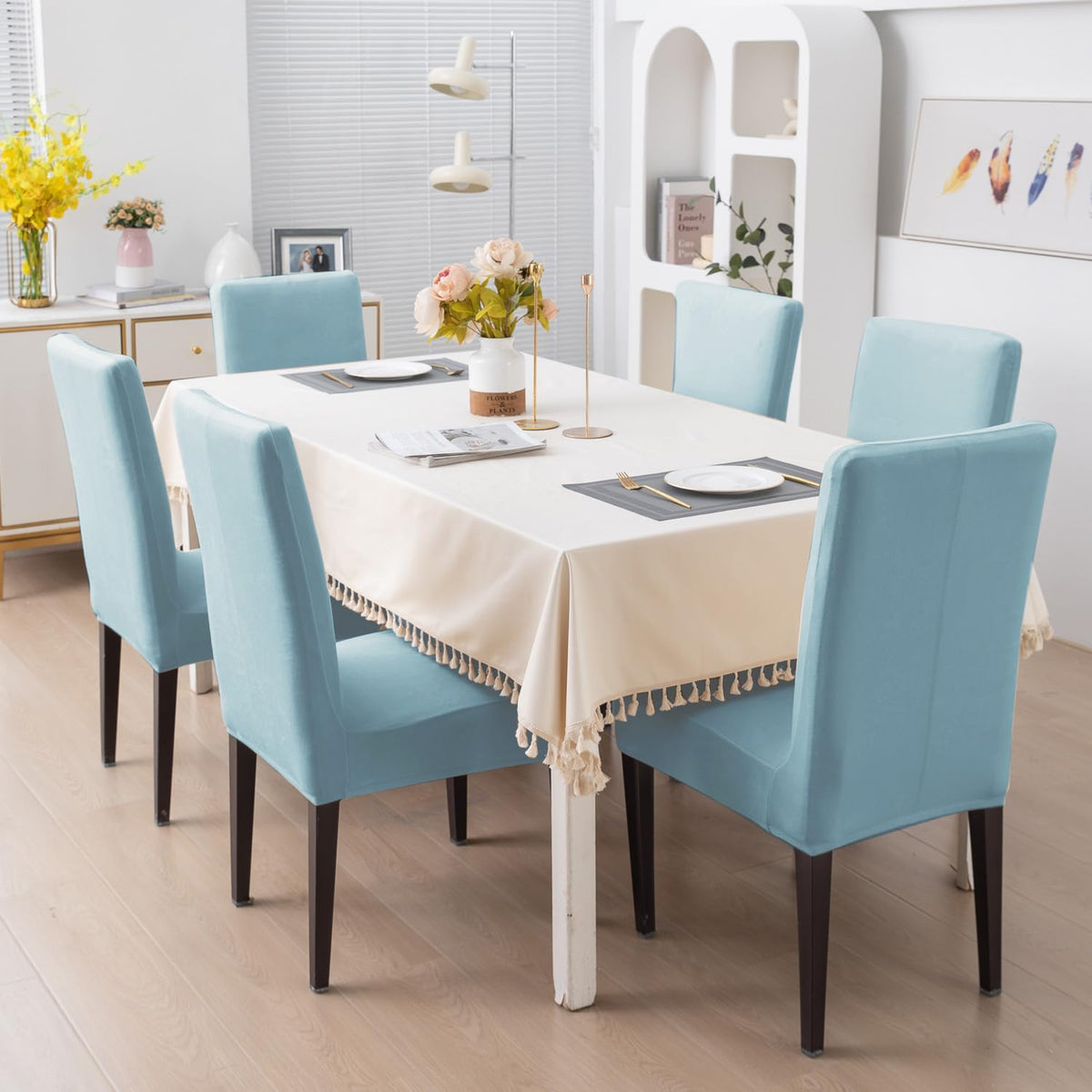 Elastic Stretchable Premium Velvet Dining Chair Cover, Sky Blue