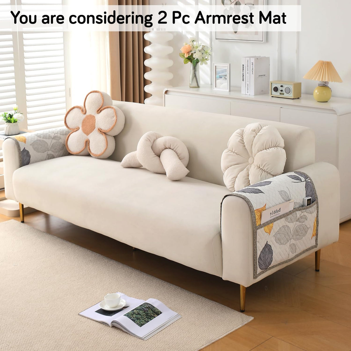 'Homehues' Printed Quilted Sofa Cover Mats, Multicolor Leaves
