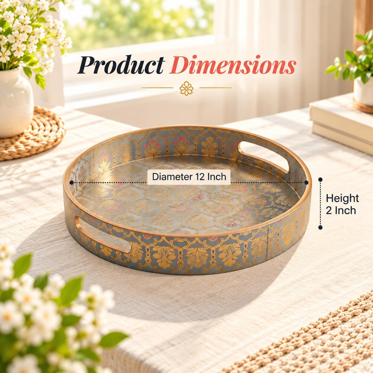 HOKIPO Round Serving Tray 12 in, Engineered Wood, Shahi Gulnaar - image 6