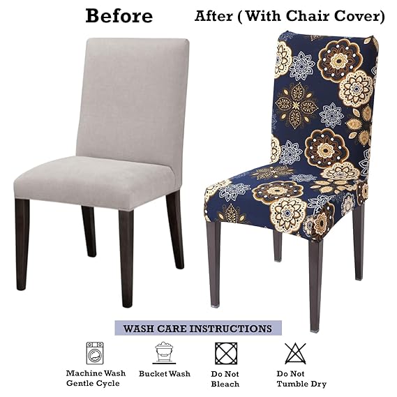 Elastic Stretchable Dining Chair Cover, Navy Blue Mandala