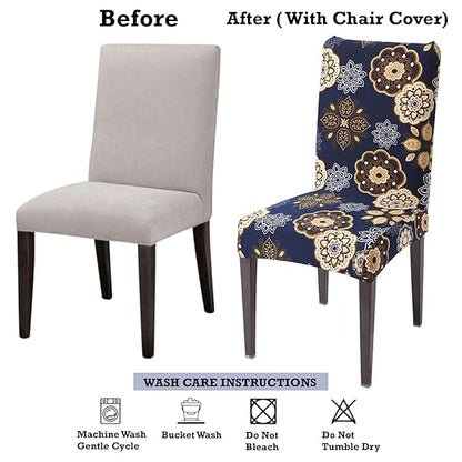 Elastic Stretchable Dining Chair Cover, Navy Blue Mandala