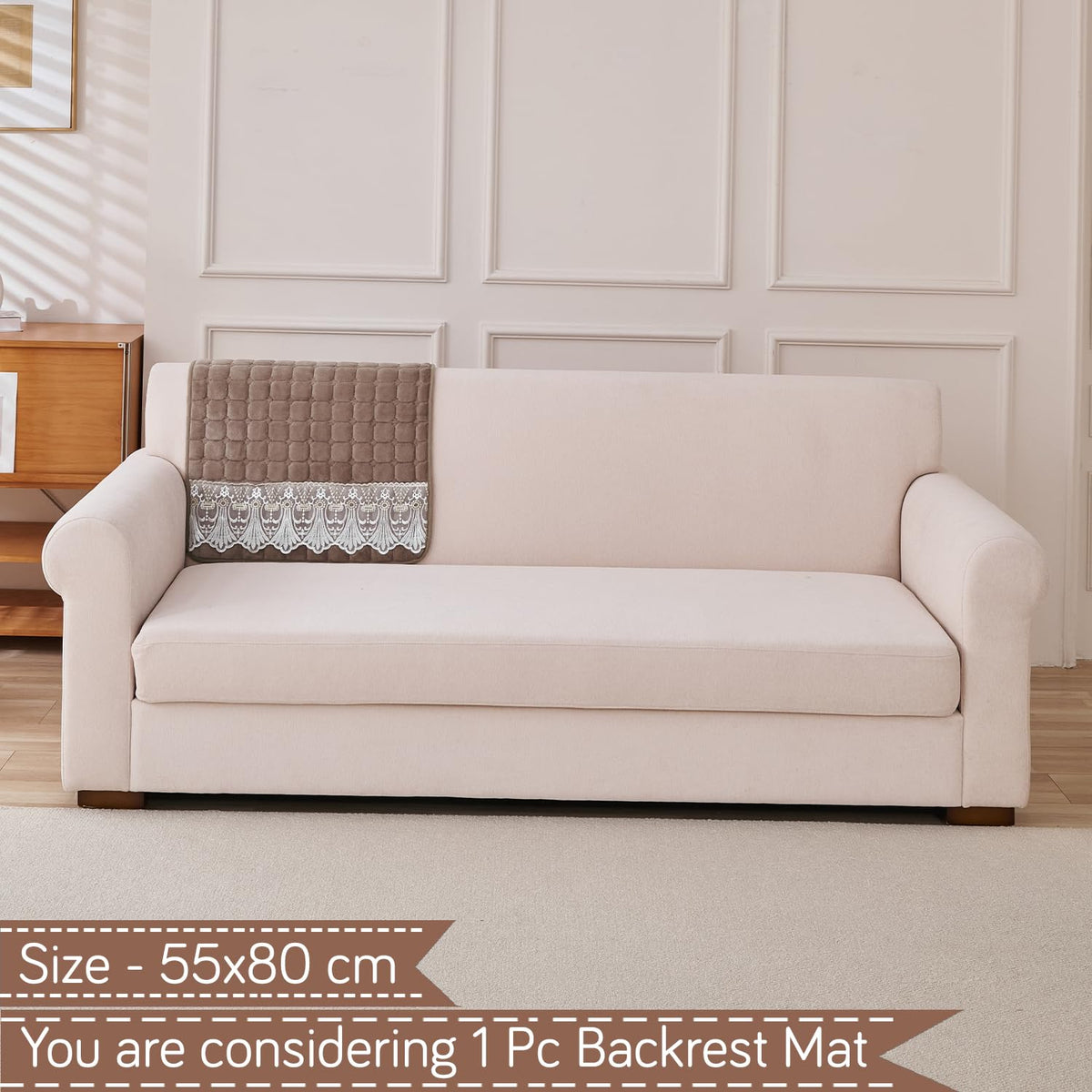 BelleLace Series Premium Imperial Milk Velvet Sofa Cover Mat with Lace Design -  Mocha Brown
