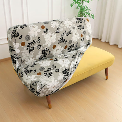 Elira Series Stretchable Elastic Armless Sofa Cover – 140 GSM, Futon Slipcover, Easy Fit, Feather Brown Floral