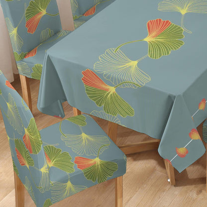 Polyester Dining Chair Covers Set of 4/6 with Matching Tablecloth, Ginkgo Blue Storm