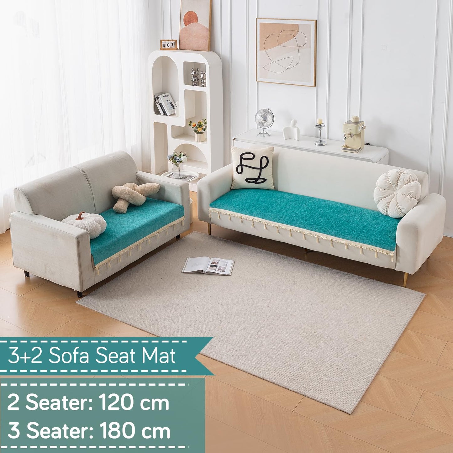 Serenity Tassel Chenille Sofa Cover with Tassel – Ocean Teal