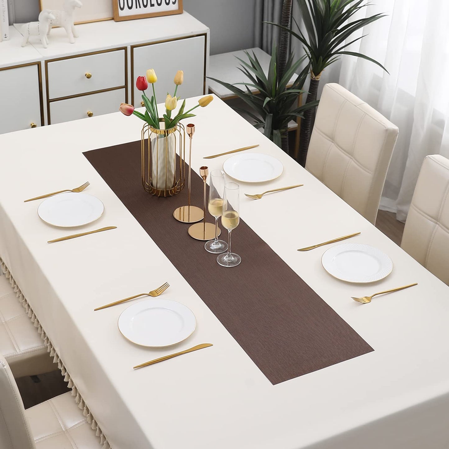 PVC Table Runner, Brown