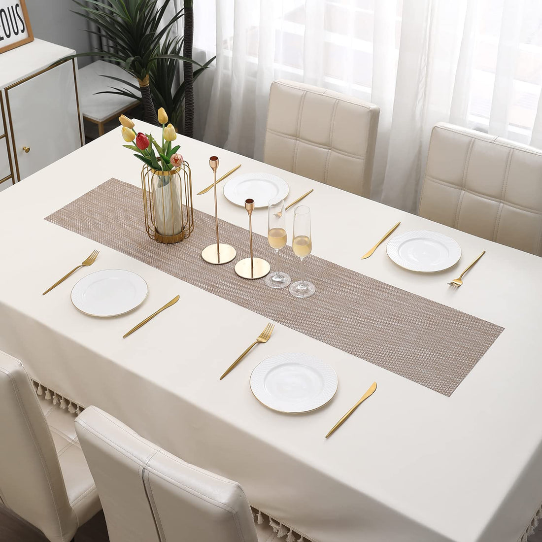 Buy Beige Brown Colour PVC Table Runner Online - HOKIPO | Har Ghar ka Humsafar