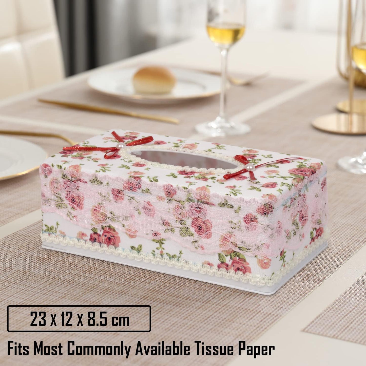 Plastic Tissue Box Holder, Flower Red