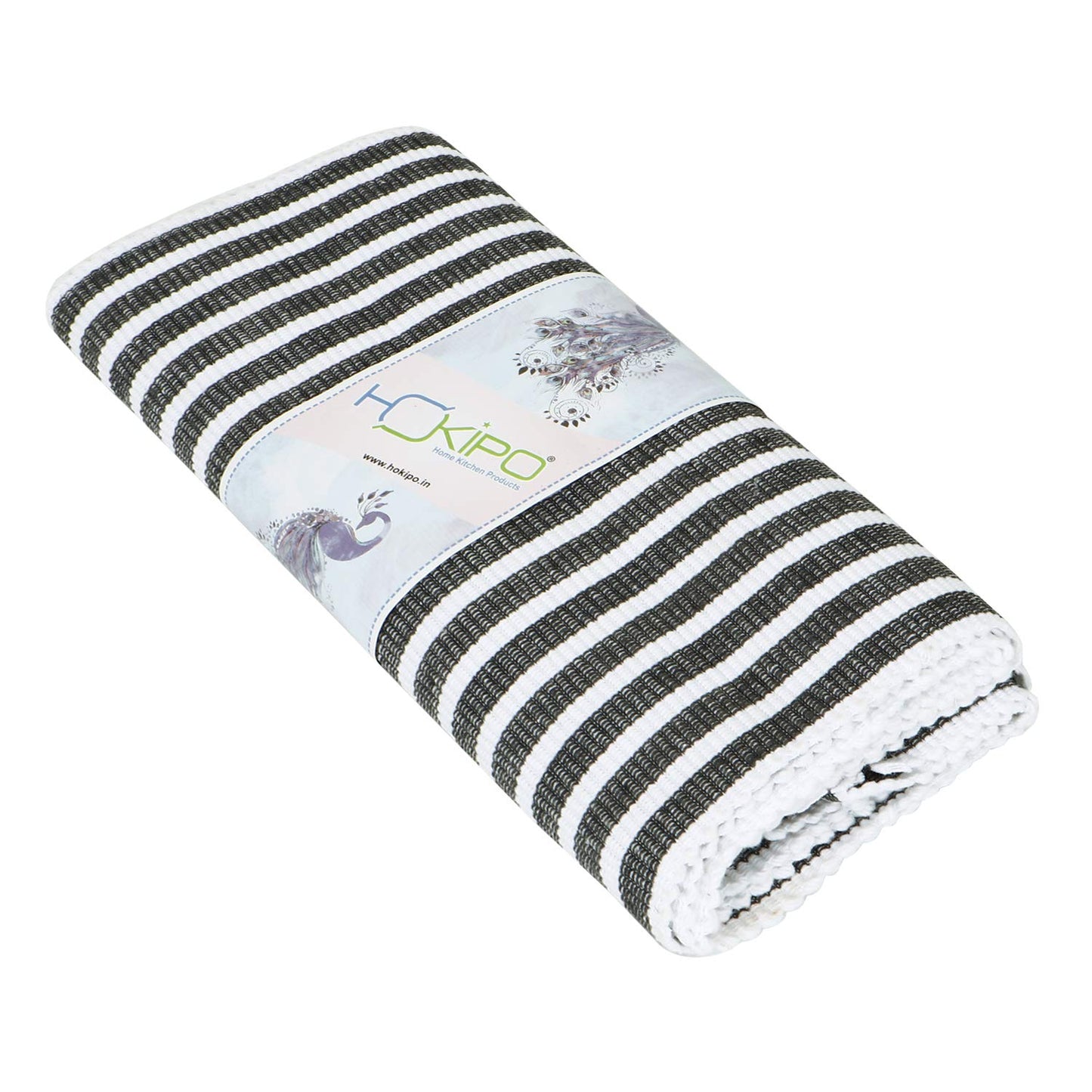 Ribbed Cotton Heat Resistant Dining Table Mat, Grey Striped