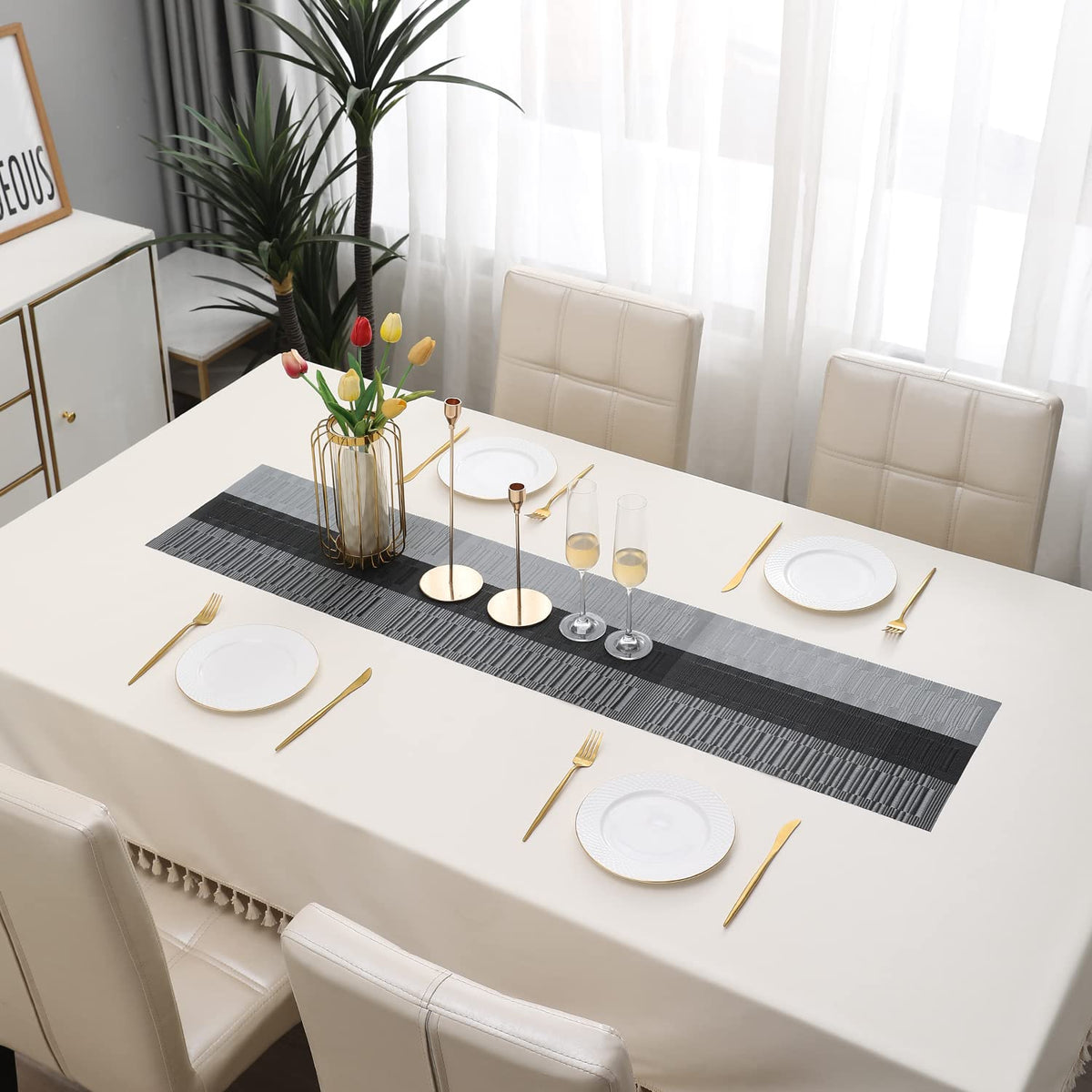 Buy Solid Grey Colour PVC Table Runner Online - HOKIPO | Har Ghar ka Humsafar