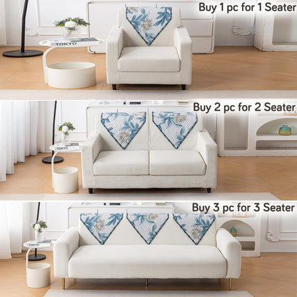 Printed Quilted Sofa Cover Mats, Celadon Blue Camellia