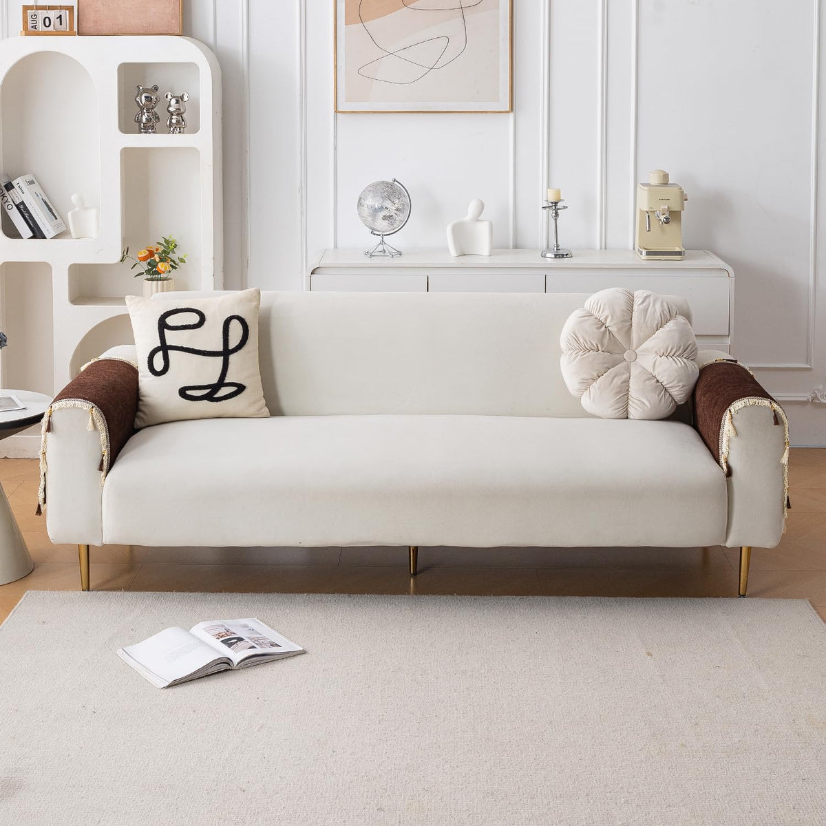 Serenity Tassel Chenille Sofa Cover with Tassel – Chestnut Luxe