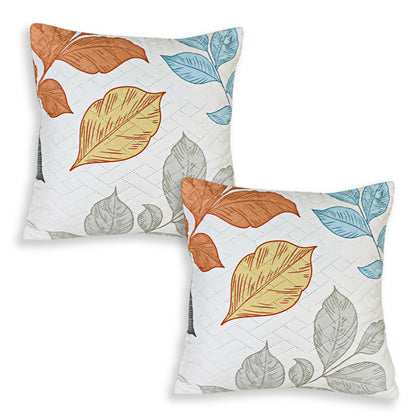 HOKIPO Printed Quilted Sofa Cushion Cover Pack of 2, Multicolor Leaves