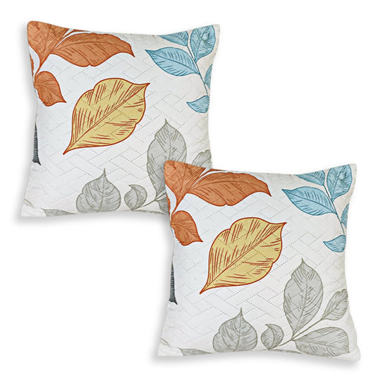 HOKIPO Printed Quilted Sofa Cushion Cover Pack of 2, Multicolor Leaves
