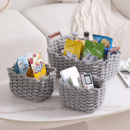 Eco-Friendly Thick Cotton Rope Storage Baskets Set of 3, Grey
