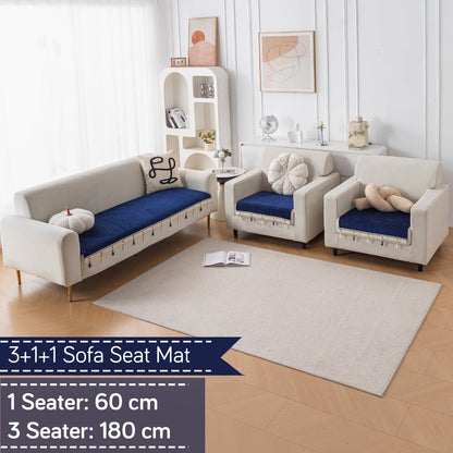 Serenity Tassel Chenille Sofa Cover with Tassel – Sapphire Navy