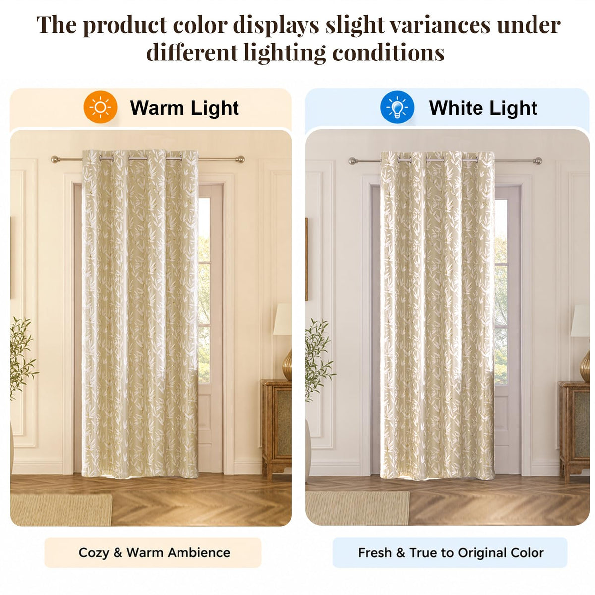HOKIPO Luxe Foliage Foil Printed Curtains, 7 Feet Long - Cream - image 6