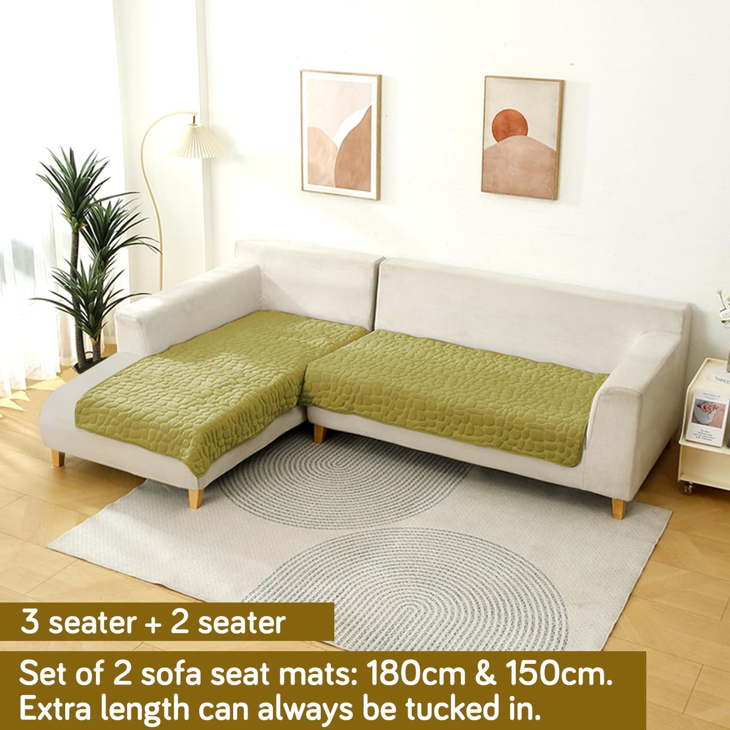 HOKIPO Premium Pebble Milk Velvet L Shape Sofa Cover Mat, Pristine Green
