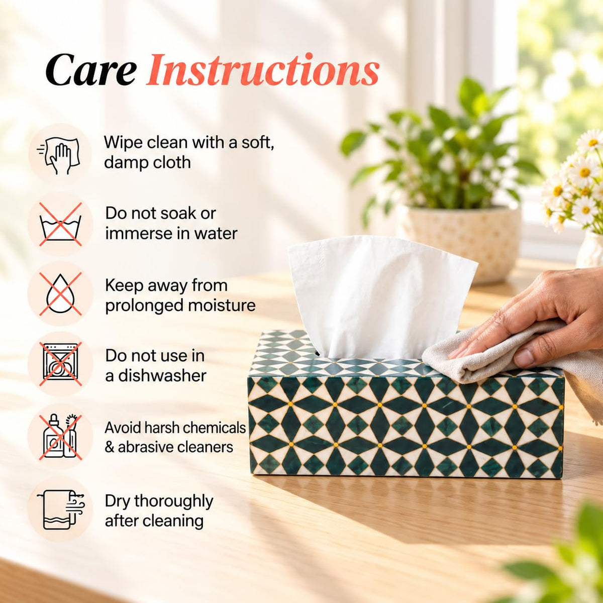 HOKIPO Tissue Box Holder, Rectangle, Engineered Wood, Moroccan Prism - image 7