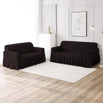 Dark Chocolate Elastic stretchable Turkish Bubble frill sofa cover for 3 2 seater​ sofa